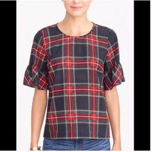 JCrew Drapey Ruffle Tee in tartan, size M